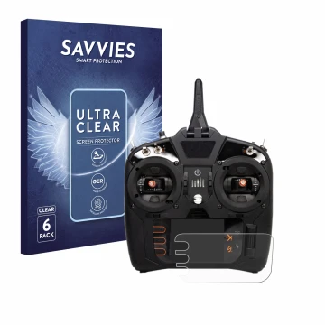 Parte frontal de un envase de producto con el logotipo de la marca Savvies. Al lado se muestra el dispositivo Spektrum NX8 con