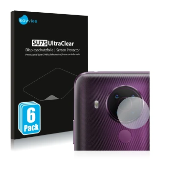 Parte frontal de un envase de producto con el logotipo de la marca Savvies. Al lado se muestra el dispositivo Nokia 5.4 (SÓLO 