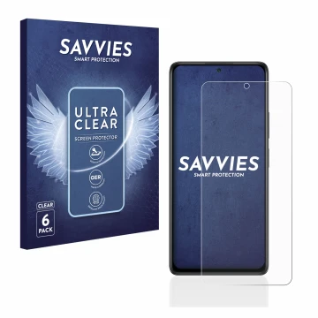 Parte frontal de un envase de producto con el logotipo de la marca Savvies. Al lado se muestra el dispositivo Xiaomi Redmi Not