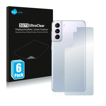 Parte frontal de un envase de producto con el logotipo de la marca Savvies. Al lado se muestra el dispositivo Samsung Galaxy S