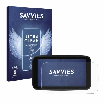 Parte frontal de un envase de producto con el logotipo de la marca Savvies. Al lado se muestra el dispositivo TomTom GO Discov