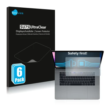 Parte frontal de un envase de producto con el logotipo de la marca Savvies. Al lado se muestra el dispositivo Apple MacBook Pr