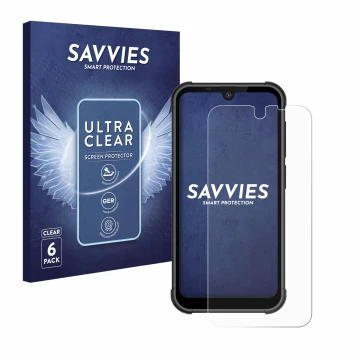 Parte frontal de un envase de producto con el logotipo de la marca Savvies. Al lado se muestra el dispositivo Beafon MX1 con s