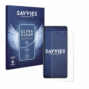 Parte frontal de un envase de producto con el logotipo de la marca Savvies. Al lado se muestra el dispositivo Xiaomi Poco F3 c