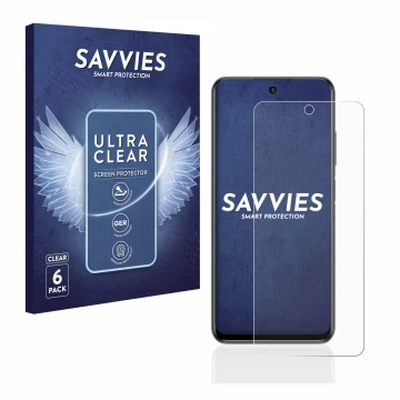 Parte frontal de un envase de producto con el logotipo de la marca Savvies. Al lado se muestra el dispositivo Xiaomi Redmi Not