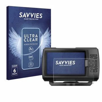 Parte frontal de un envase de producto con el logotipo de la marca Savvies. Al lado se muestra el dispositivo Garmin Striker V