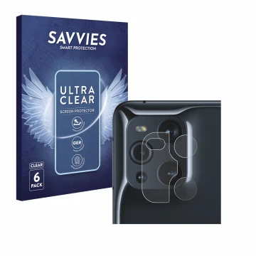 Parte frontal de un envase de producto con el logotipo de la marca Savvies. Al lado se muestra el dispositivo Oppo Find X3 Pro