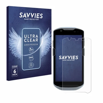 Parte frontal de un envase de producto con el logotipo de la marca Savvies. Al lado se muestra el dispositivo Zebra TC52x con 