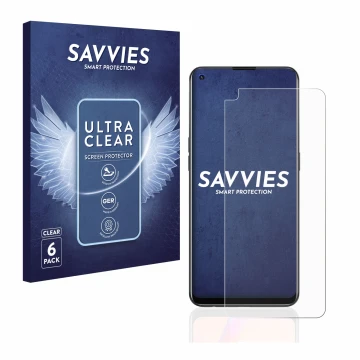 Parte frontal de un envase de producto con el logotipo de la marca Savvies. Al lado se muestra el dispositivo Oppo A94 5G con 