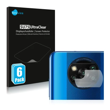 Parte frontal de un envase de producto con el logotipo de la marca Savvies. Al lado se muestra el dispositivo Xiaomi Poco X3 P