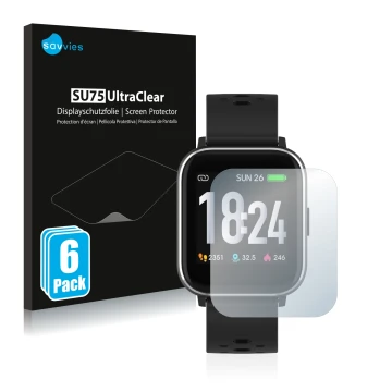 Parte frontal de un envase de producto con el logotipo de la marca Savvies. Al lado se muestra el dispositivo Denver SW-163 co