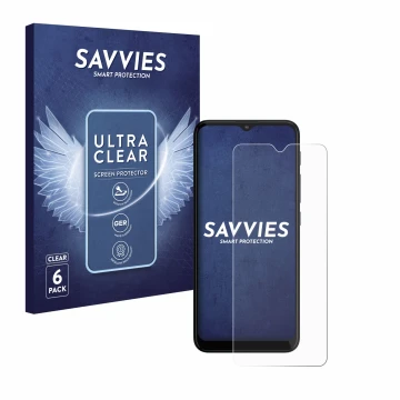 Parte frontal de un envase de producto con el logotipo de la marca Savvies. Al lado se muestra el dispositivo Motorola Moto G2