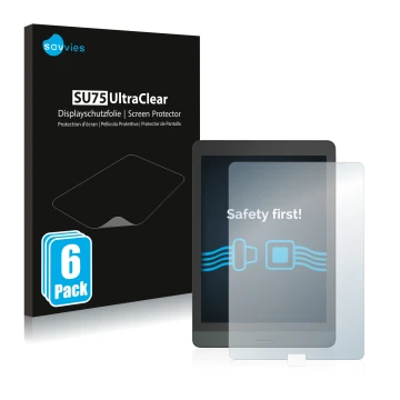 Parte frontal de un envase de producto con el logotipo de la marca Savvies. Al lado se muestra el dispositivo Boox Nova 3 con 