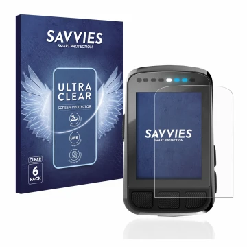 Parte frontal de un envase de producto con el logotipo de la marca Savvies. Al lado se muestra el dispositivo Wahoo Elemnt Bol