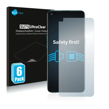 Parte frontal de un envase de producto con el logotipo de la marca Savvies. Al lado se muestra el dispositivo OnePlus Nord CE 