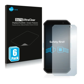 Parte frontal de un envase de producto con el logotipo de la marca Savvies. Al lado se muestra el dispositivo Almex AiM TC601 