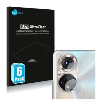 Parte frontal de un envase de producto con el logotipo de la marca Savvies. Al lado se muestra el dispositivo Honor 50 (SÓLO C