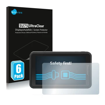 Parte frontal de un envase de producto con el logotipo de la marca Savvies. Al lado se muestra el dispositivo Desview R5 5.5