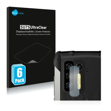 Parte frontal de un envase de producto con el logotipo de la marca Savvies. Al lado se muestra el dispositivo Ulefone Power Ar