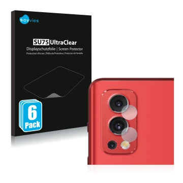 Parte frontal de un envase de producto con el logotipo de la marca Savvies. Al lado se muestra el dispositivo OnePlus Nord 2 5