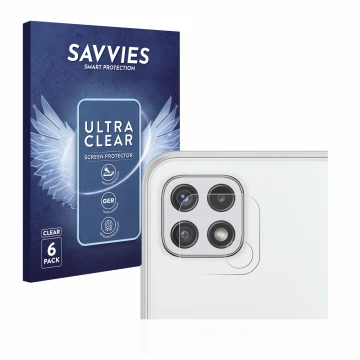 Parte frontal de un envase de producto con el logotipo de la marca Savvies. Al lado se muestra el dispositivo Samsung Galaxy A