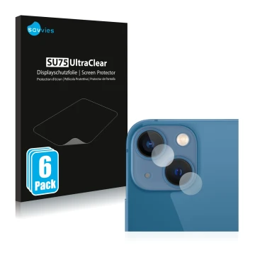 Parte frontal de un envase de producto con el logotipo de la marca Savvies. Al lado se muestra el dispositivo Apple iPhone 13 