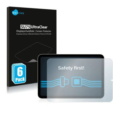 Parte frontal de un envase de producto con el logotipo de la marca Savvies. Al lado se muestra el dispositivo Apple iPad Mini 