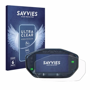 Parte frontal de un envase de producto con el logotipo de la marca Savvies. Al lado se muestra el dispositivo Ducati Monster /