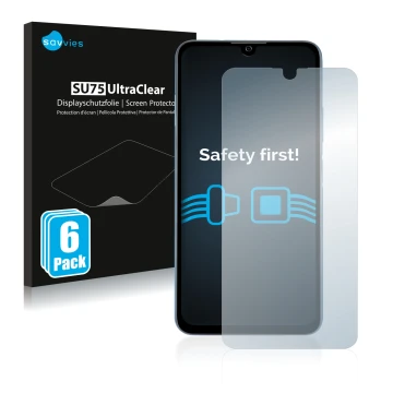 Parte frontal de un envase de producto con el logotipo de la marca Savvies. Al lado se muestra el dispositivo ZTE Blade A71 co