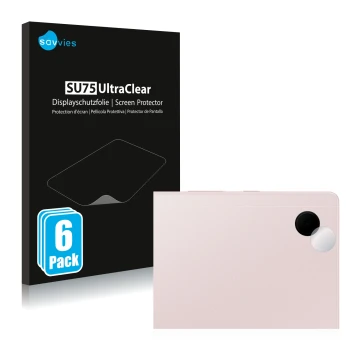 Parte frontal de un envase de producto con el logotipo de la marca Savvies. Al lado se muestra el dispositivo Samsung Galaxy T