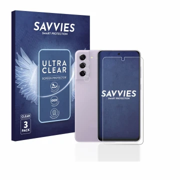 Parte frontal de un envase de producto con el logotipo de la marca Savvies. Al lado se muestra el dispositivo Samsung Galaxy S