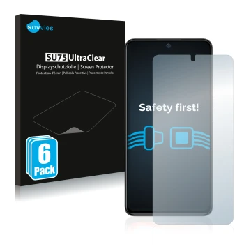 Parte frontal de un envase de producto con el logotipo de la marca Savvies. Al lado se muestra el dispositivo Xiaomi Redmi Not