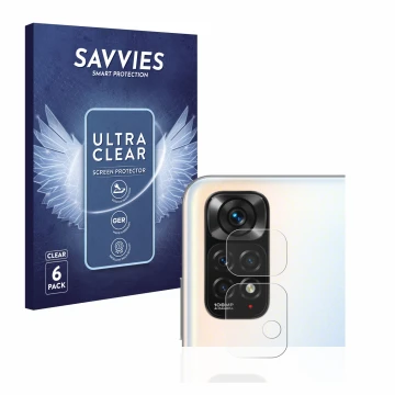 Parte frontal de un envase de producto con el logotipo de la marca Savvies. Al lado se muestra el dispositivo Xiaomi Redmi Not