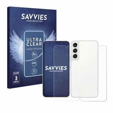 Parte frontal de un envase de producto con el logotipo de la marca Savvies. Al lado se muestra el dispositivo Samsung Galaxy S