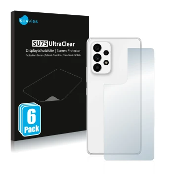 Parte frontal de un envase de producto con el logotipo de la marca Savvies. Al lado se muestra el dispositivo Samsung Galaxy A