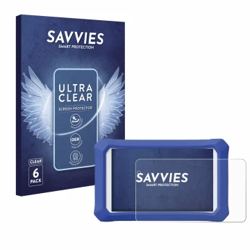 Parte frontal de un envase de producto con el logotipo de la marca Savvies. Al lado se muestra el dispositivo Clementoni Clemp