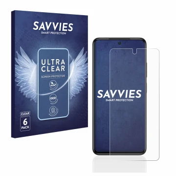 Parte frontal de un envase de producto con el logotipo de la marca Savvies. Al lado se muestra el dispositivo Xiaomi Poco M4 P