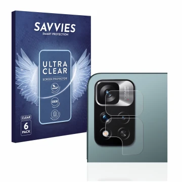 Parte frontal de un envase de producto con el logotipo de la marca Savvies. Al lado se muestra el dispositivo Xiaomi Redmi Not