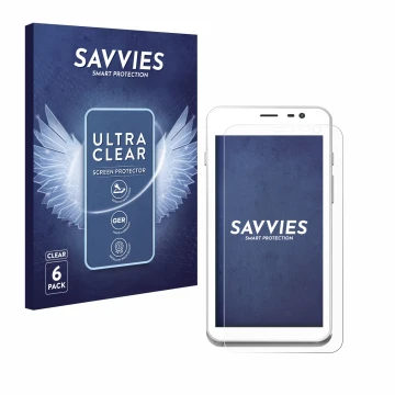 Parte frontal de un envase de producto con el logotipo de la marca Savvies. Al lado se muestra el dispositivo Pax A77 con su p