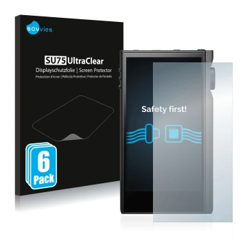 Parte frontal de un envase de producto con el logotipo de la marca Savvies. Al lado se muestra el dispositivo Astell&Kern Kann