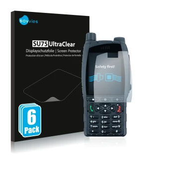 Parte frontal de un envase de producto con el logotipo de la marca Savvies. Al lado se muestra el dispositivo Sepura SC21 con 