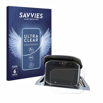 Parte frontal de un envase de producto con el logotipo de la marca Savvies. Al lado se muestra el dispositivo Honda ADV350 4