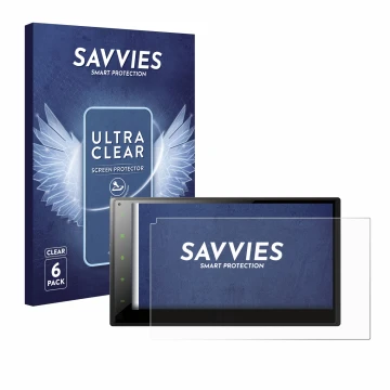 Parte frontal de un envase de producto con el logotipo de la marca Savvies. Al lado se muestra el dispositivo Pioneer SPH-DA36
