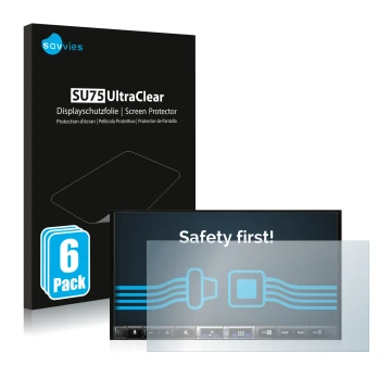 Parte frontal de un envase de producto con el logotipo de la marca Savvies. Al lado se muestra el dispositivo Alpine iLX-705D 