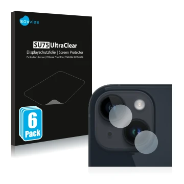 Parte frontal de un envase de producto con el logotipo de la marca Savvies. Al lado se muestra el dispositivo Apple iPhone 14 