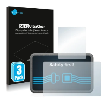 Parte frontal de un envase de producto con el logotipo de la marca Savvies. Al lado se muestra el dispositivo DJI Osmo Action 