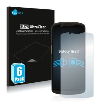 Parte frontal de un envase de producto con el logotipo de la marca Savvies. Al lado se muestra el dispositivo Zebra TC58 con s