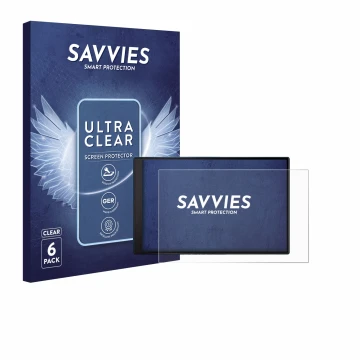 Parte frontal de un envase de producto con el logotipo de la marca Savvies. Al lado se muestra el dispositivo Garmin DriveSmar