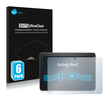 Parte frontal de un envase de producto con el logotipo de la marca Savvies. Al lado se muestra el dispositivo Amazon Fire HD 8