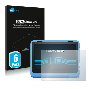 Parte frontal de un envase de producto con el logotipo de la marca Savvies. Al lado se muestra el dispositivo Amazon Fire HD 8